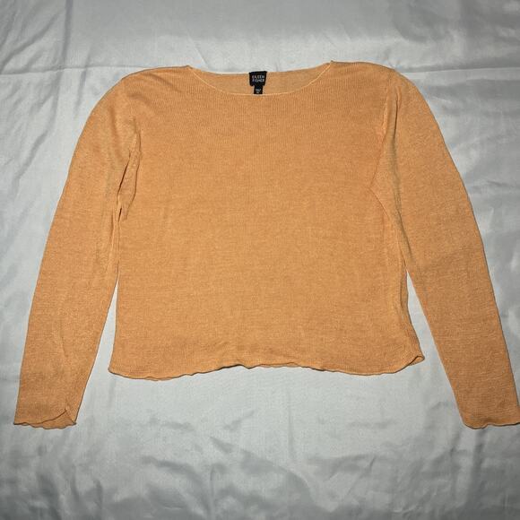 EILEEN FISHER 100% Linen Knit Orange Lightweight Pullover Sweater Top XL - Picture 1 of 7